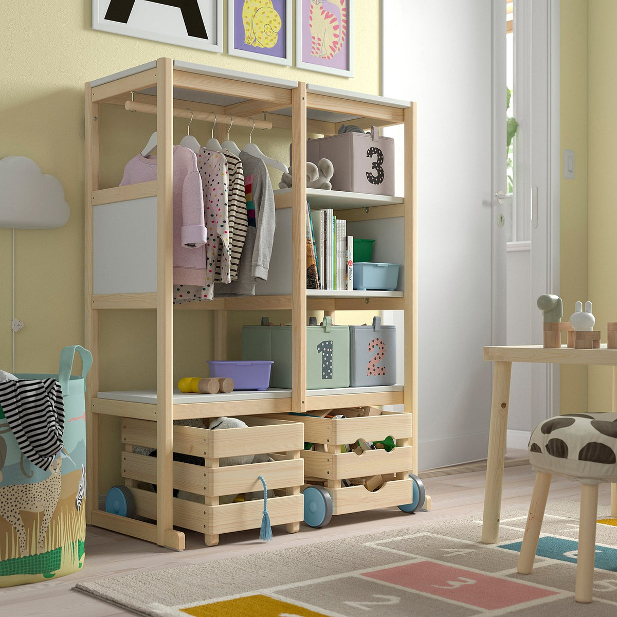 Toy storage with wheels