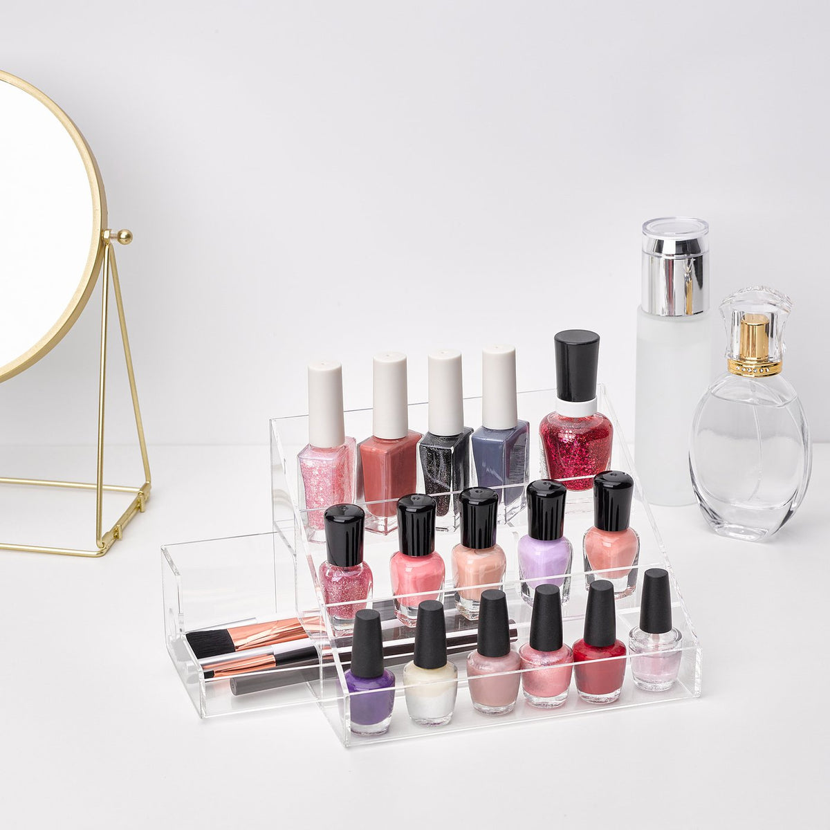 Nail polish stand, 3 comp/1 drawer