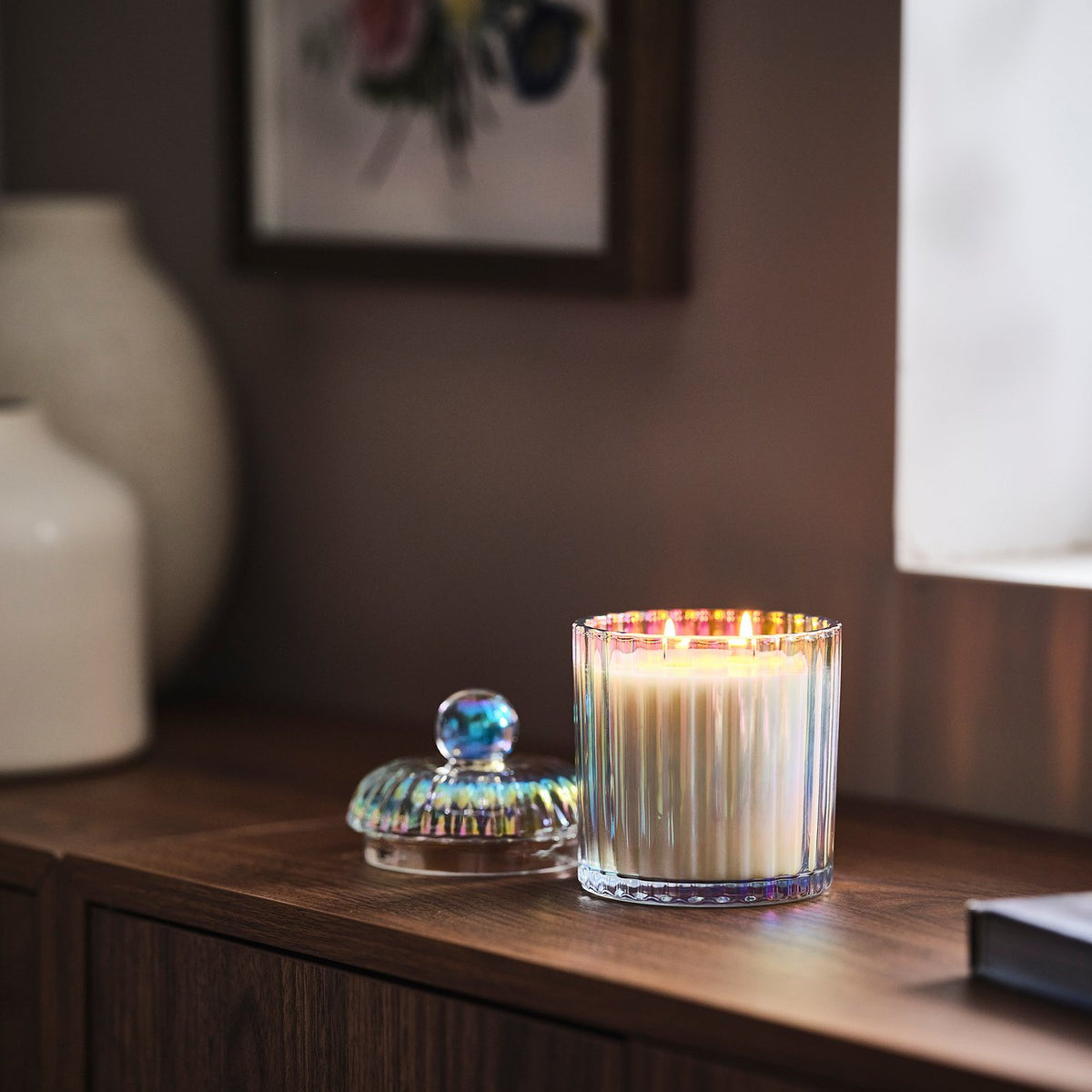 Scented candle/glass w lid/2 wicks