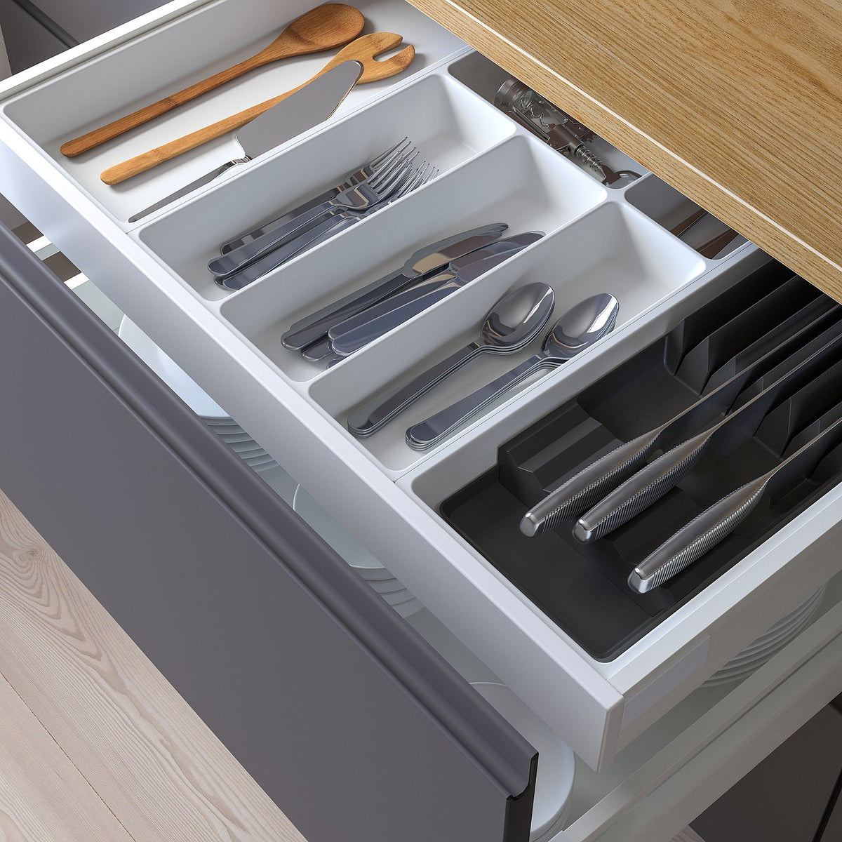 Cutlery+utsl trays/tray w knife rck